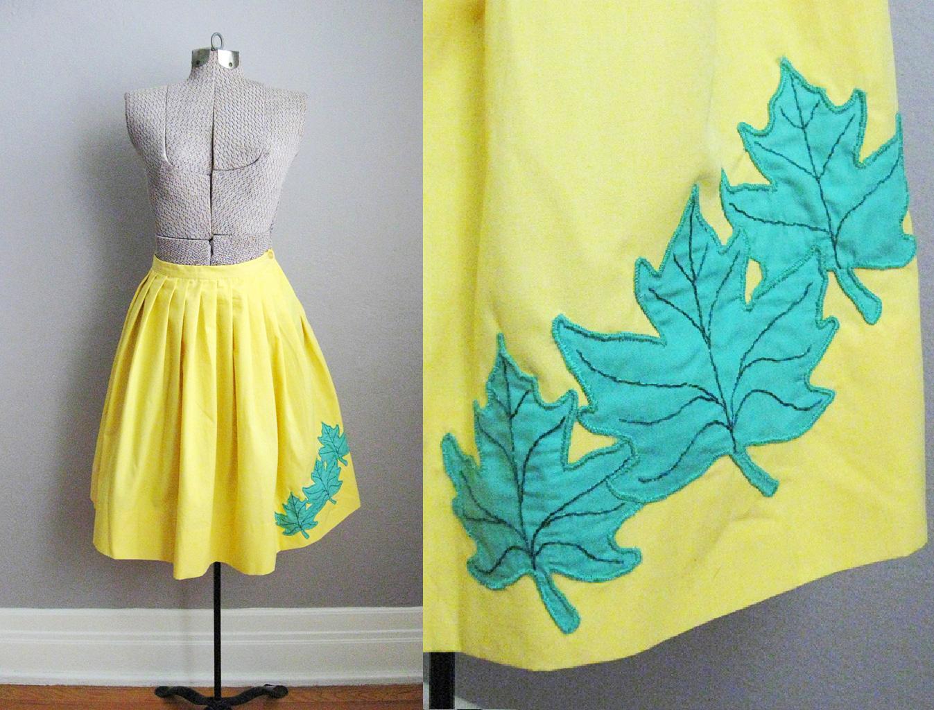 1950s Yellow Skirt Maple Leaf Applique